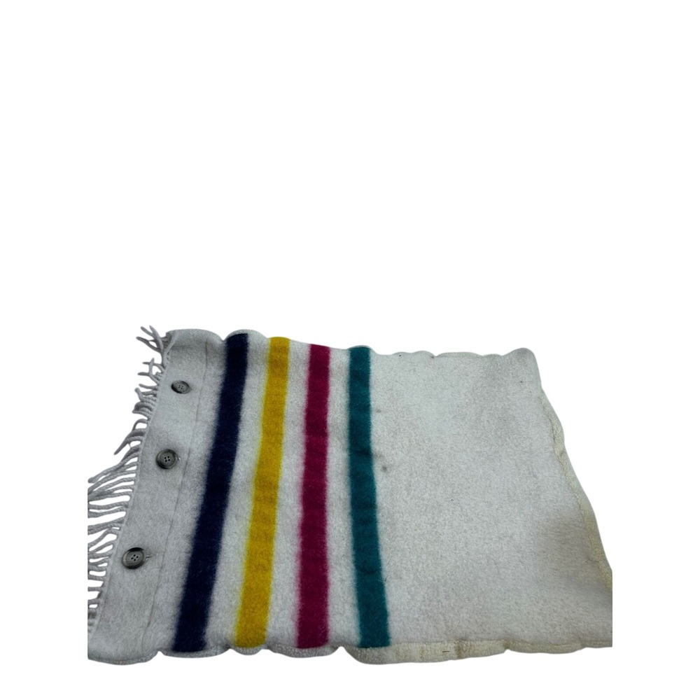 Hudson's Bay Caribou 18x22 Cream Multi Stripe Wool Fringed Button pillowcase